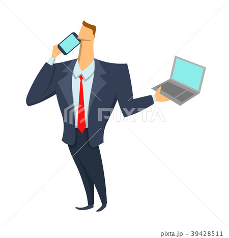 Businessman holding a laptop and talking on a 39428511