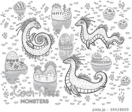 Contour Loch Ness Monsters and decorative hills in 39428609