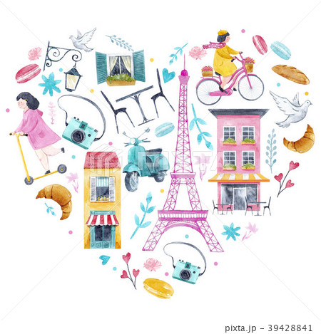 Watercolor Paris heart Watercolor Paris heart 39428841