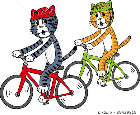 サイクリングをする猫のイラスト素材