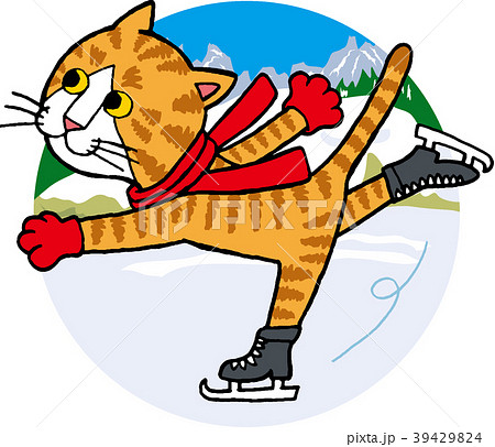 アイススケートをする猫のイラスト素材