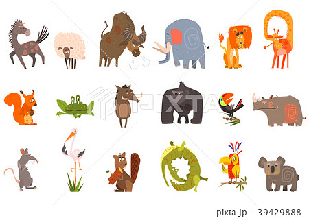 Detailed flat vector set of funny animals. Horse 39429888