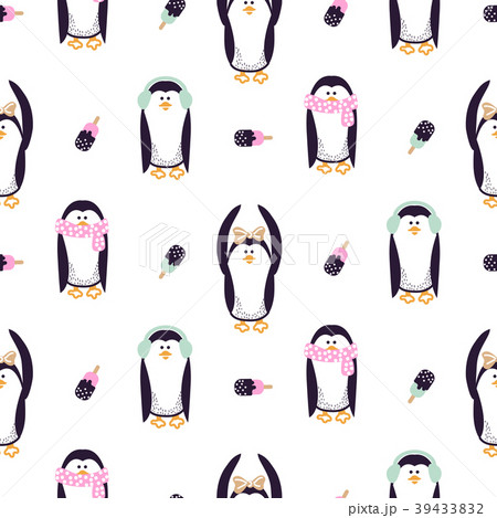 Seamless vector pattern with cute kid penguins. 39433832