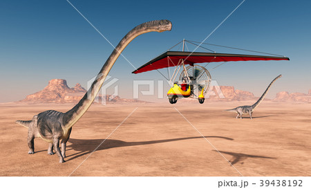 Ultralight trike and the dinosaur Omeisaurus 39438192