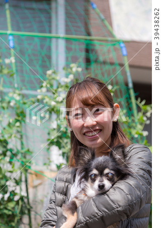 愛犬のチワワを抱く女性 39438262