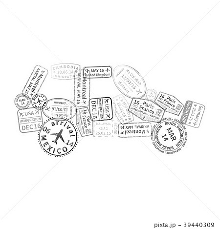 Black immigration stamps arranged in car shape 39440309
