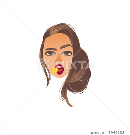 Vector cartoon woman sexy red lips lollipop Vector cartoon woman sexy red lips lollipop 39441384