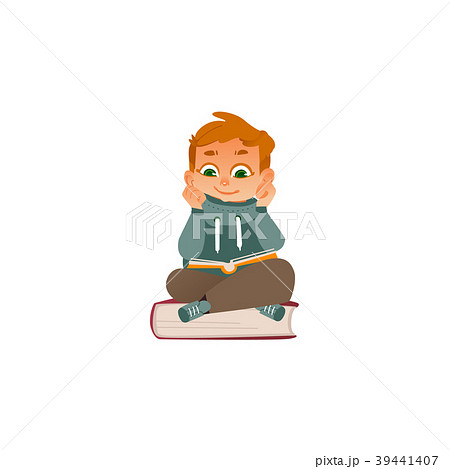 Vector cartoon boy reading sitting at big book 39441407