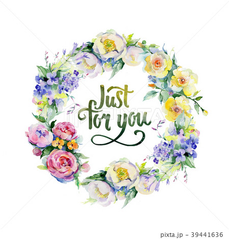 Bouquet flower wreath in a watercolor style. 39441636