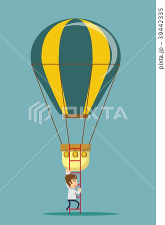 Man climb a ladder to a air balloon. 39442335