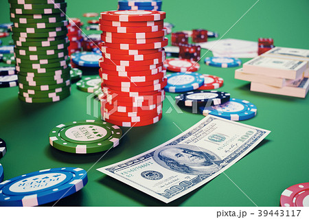 3D illustration casino game. Chips, playing cards 39443117