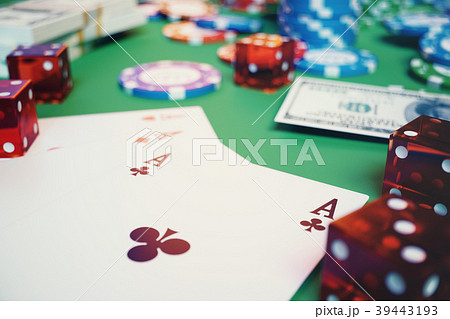 3D illustration casino game. Chips, playing cards 39443193