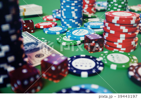 3D illustration casino game. Chips, playing cards 39443197