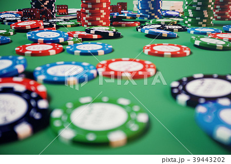 3D illustration casino game. Chips, playing cards 39443202