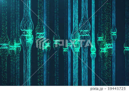 3D rendering blue glowing synapse. Artificial 39443725