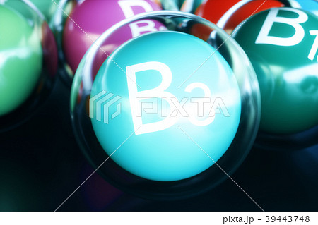Vitamin B3, on black background. Symbol of health Vitamin B3, on black background. Symbol of health 39443748
