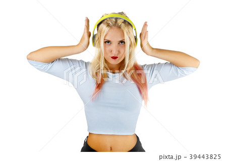 young girl with headphones young girl with headphones 39443825