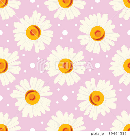 Seamless pattern with white chamomiles and dots Seamless pattern with white chamomiles and dots 39444555