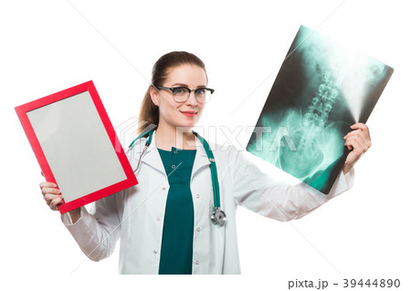 Attractive young woman doctor with frame in her 39444890