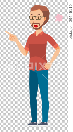 戴眼鏡的有鬍子的人惱怒和指向一個手指 戴眼鏡的有鬍子的人惱怒和指向一個手指 39446119