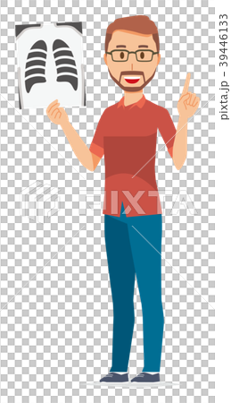 メガネをかけて髭を生やした男性がレントゲン写真を持っている メガネをかけて髭を生やした男性がレントゲン写真を持っている 39446133