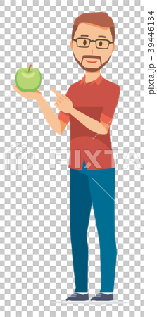 メガネをかけて髭を生やした男性が青リンゴを持っている メガネをかけて髭を生やした男性が青リンゴを持っている 39446134