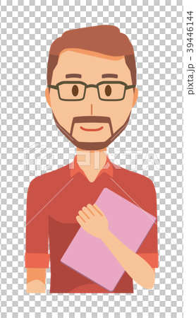 メガネをかけて髭を生やした男性がファイルを持っている 39446144
