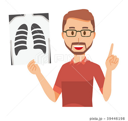 メガネをかけて髭を生やした男性がレントゲン写真を持っている メガネをかけて髭を生やした男性がレントゲン写真を持っている 39446198