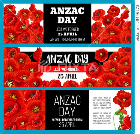 Anzac Day Lest We Forget banner with poppy flower Anzac Day Lest We Forget banner with poppy flower 39446372