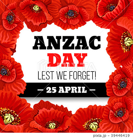 Red poppy flower frame for Anzac Day memorial card 39446419