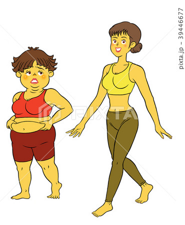 ダイエットヨガフィットネス、成功の女性と失敗のぽっちゃり女性 ダイエットヨガフィットネス、成功の女性と失敗のぽっちゃり女性 39446677