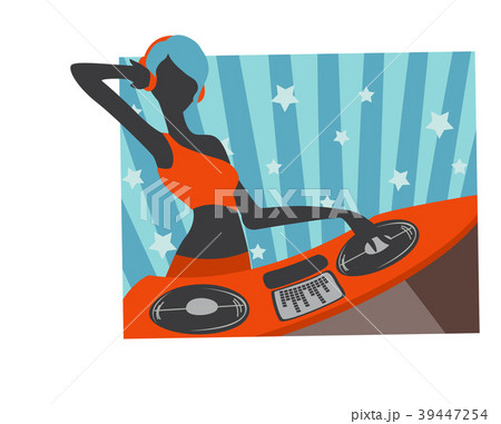 音楽 ターンテーブル 女性のイラスト素材