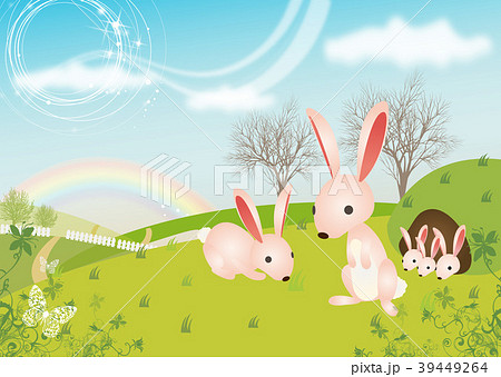 動物 ウサギ 草原のイラスト素材