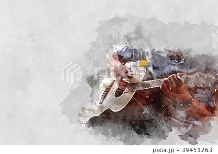 man playing Guitar on Watercolor painting. 39451263