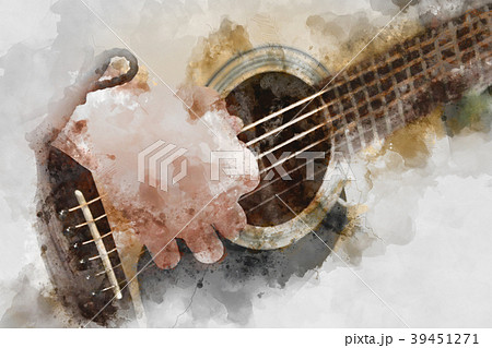 Man Playing Guitar On Watercolor Painting Stock Illustration