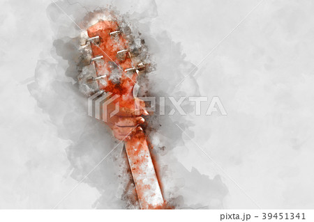 Playing Guitar on watercolor painting background. 39451341
