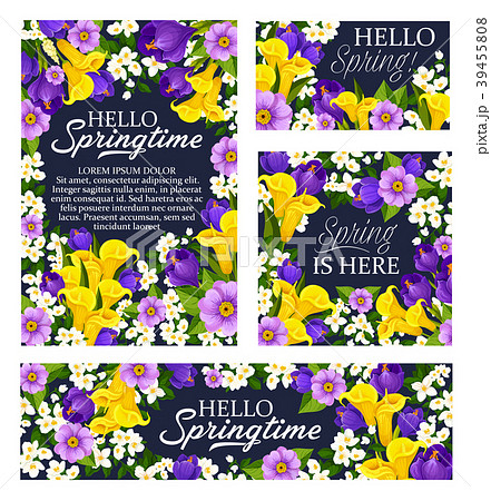 Spring season holiday flowers bloom vector posters Spring season holiday flowers bloom vector posters 39455808