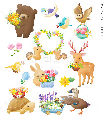 動物和花朵 插圖素材 圖庫