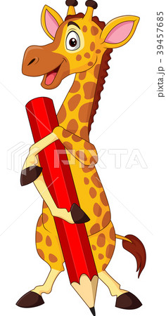 Cartoon giraffe holding pencil Cartoon giraffe holding pencil 39457685