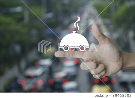 Restaurant cloche flat icon on finger Restaurant cloche flat icon on finger 39458502