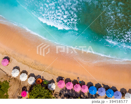 Tropical Beach and Sun Umbrellas. Aerial View 39458577