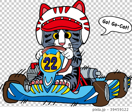 レーシングカートに乗る猫のイラスト素材