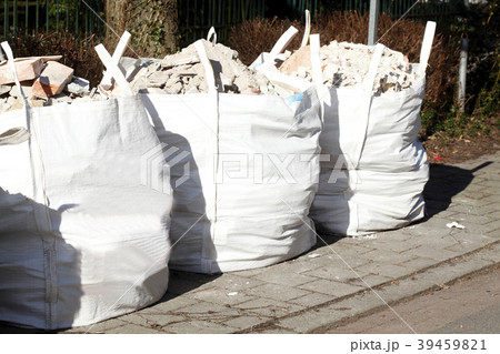 white garbage bags with rubble stones white garbage bags with rubble stones 39459821