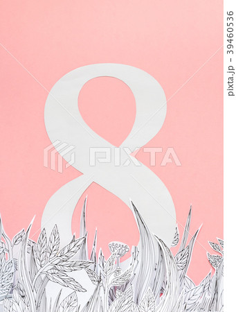 March 8 Women's Day card with paper flowers on ros March 8 Women's Day card with paper flowers on ros 39460536