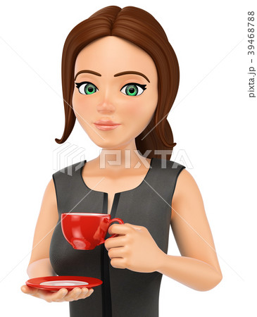 3D Business woman drinking a hot cup of coffe 39468788