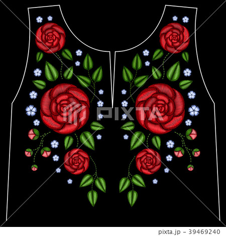 Embroidery ethnic flowers neck line flower design 39469240