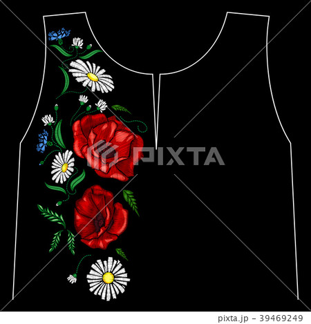 Embroidery poppies flowers. Patch for women's Embroidery poppies flowers. Patch for women's 39469249