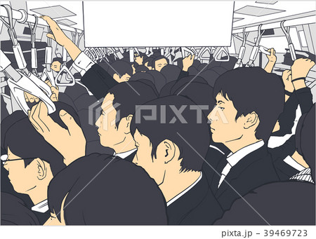 Illustration of salary men on metro in Tokyo 39469723