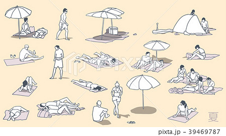 Illustration of people sunbathing on sand beach 39469787
