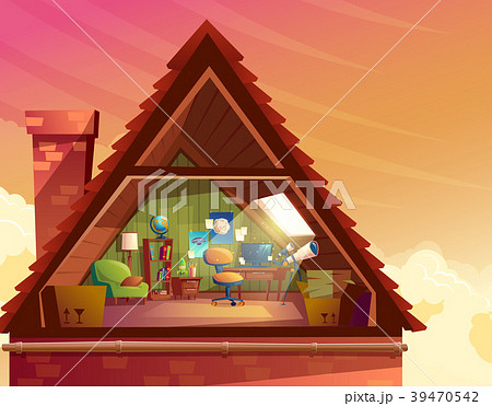 Vector cartoon illustration of attic, mansard 39470542
